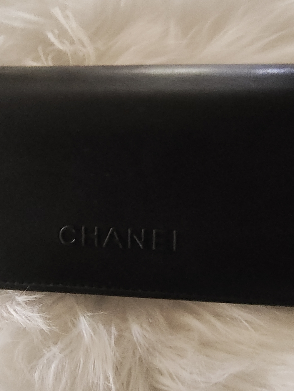 CHANEL Black Embossed Leather Eyewear Case